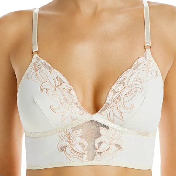 Thistle and Spire Eldridge Embroidered Sheer Mesh Bralette in Ivory Beige S+ - Picture 2 of 10